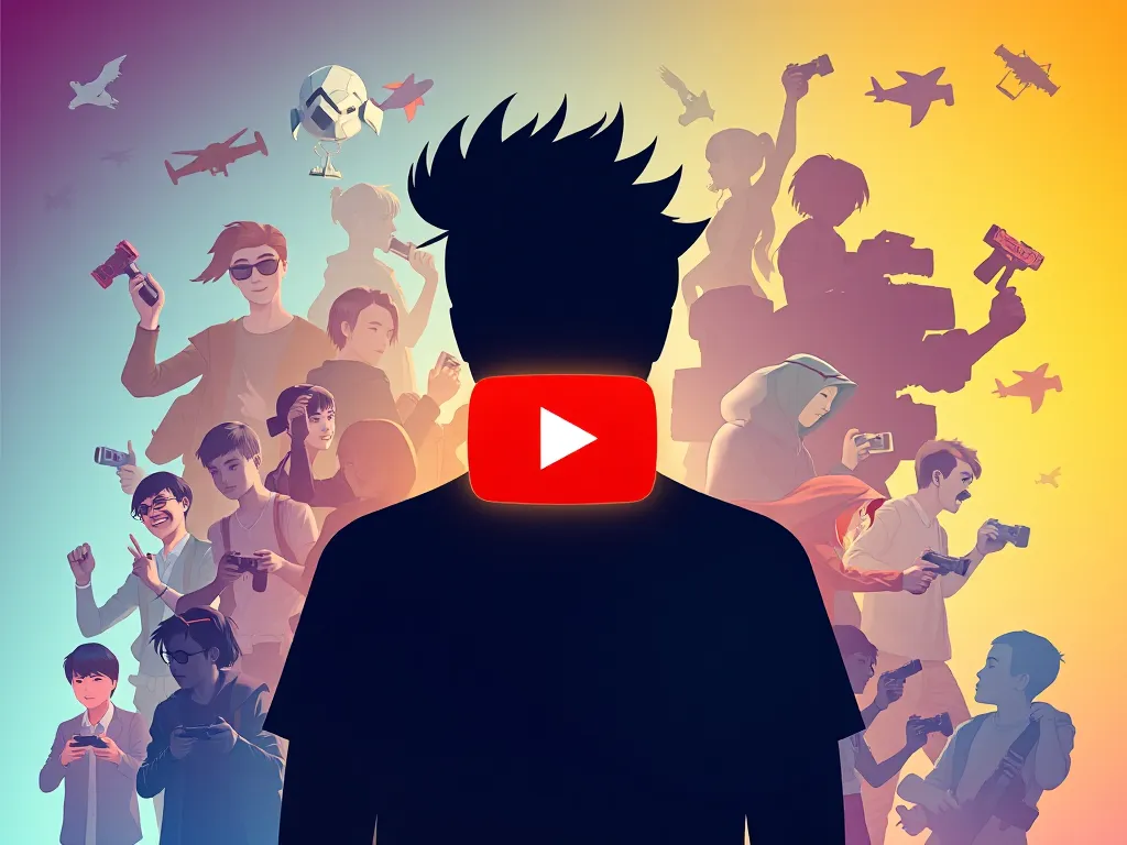 Ảnh minh họa PewDiePie với biểu tượng YouTube, bao quanh bởi biểu tượng giới trẻ Việt Nam và yếu tố game, phong cách nghệ thuật số