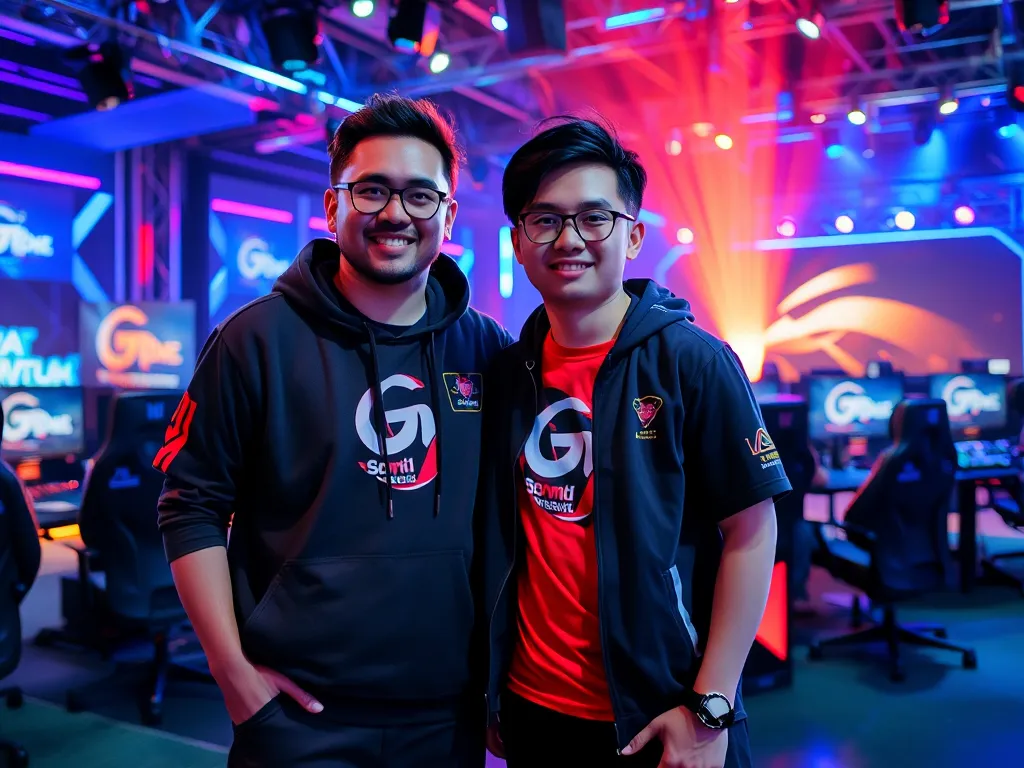 Bomman và Minh Nghi - cặp đôi eSports đình đám trong studio hiện đại với ánh sáng màu sắc sôi động