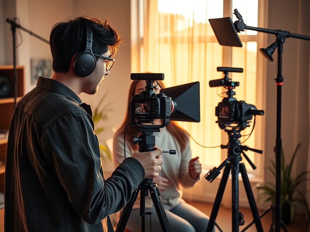 Cặp đôi vlogger SunHT và Phở Đặc Biệt đang quay video trong studio chuyên nghiệp