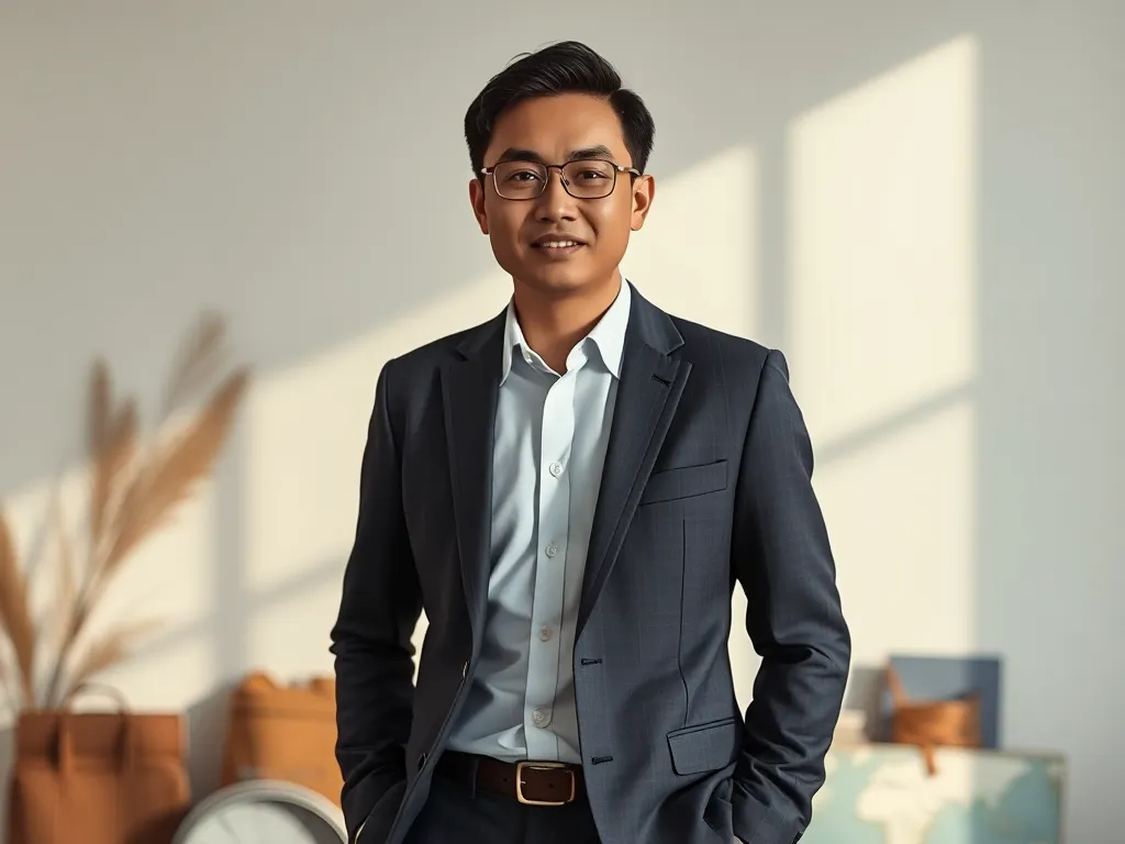 Hình ảnh chân dung Ninh Tito trong trang phục chuyên nghiệp, thể hiện hành trình từ travel blogger thành thương hiệu cá nhân triệu đô nổi tiếng