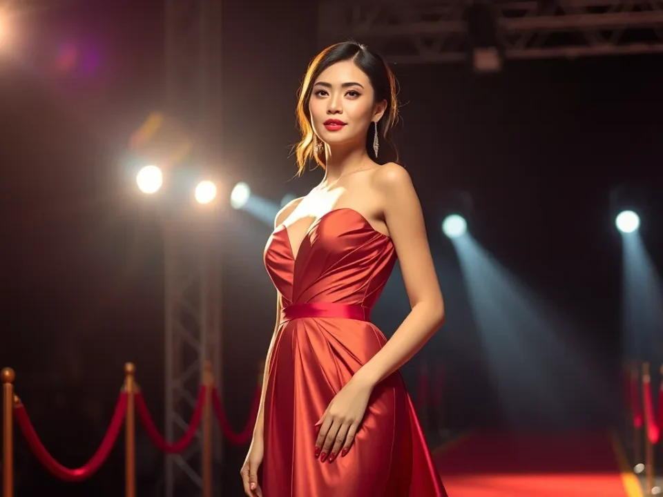 Hương Giang - Hoa hậu nổi bật trong trang phục dạ hội lộng lẫy trên thảm đỏ sân khấu