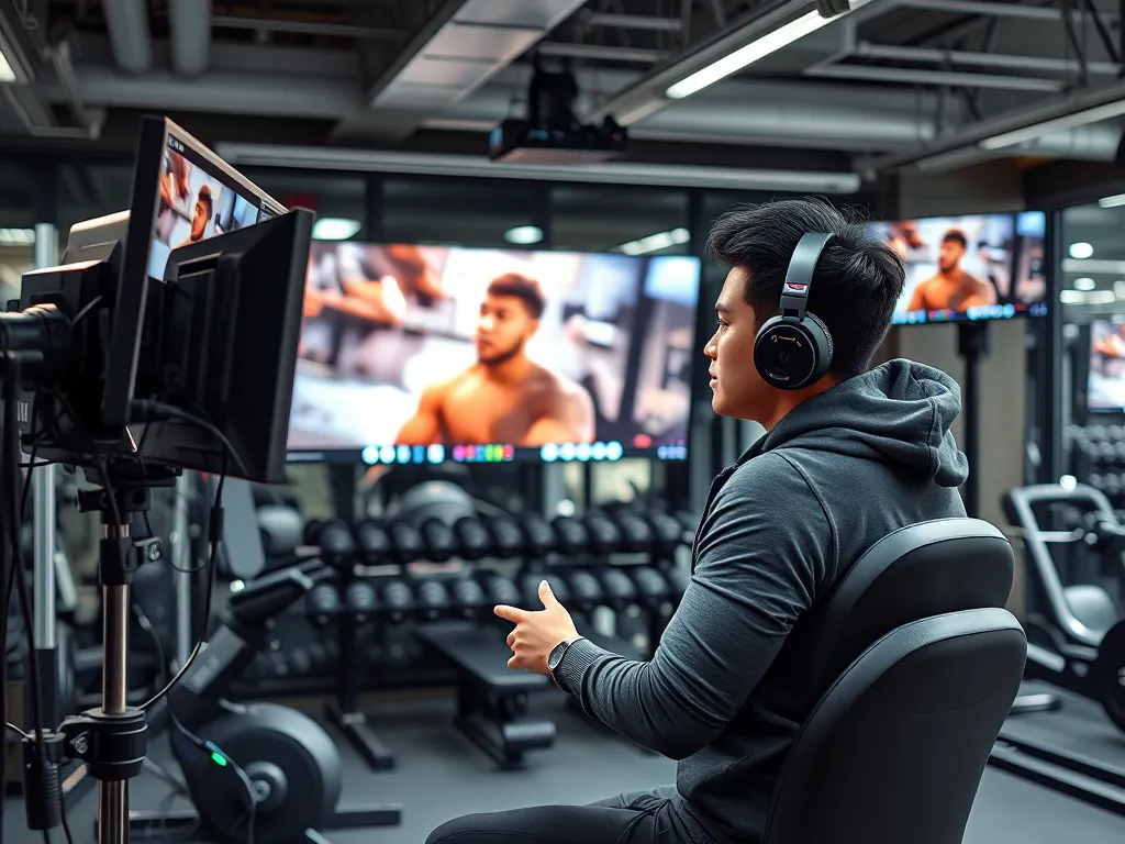 Streamer Xemesis trong phòng gym sang trọng, trang phục thể thao cao cấp, thiết bị tập luyện đẳng cấp