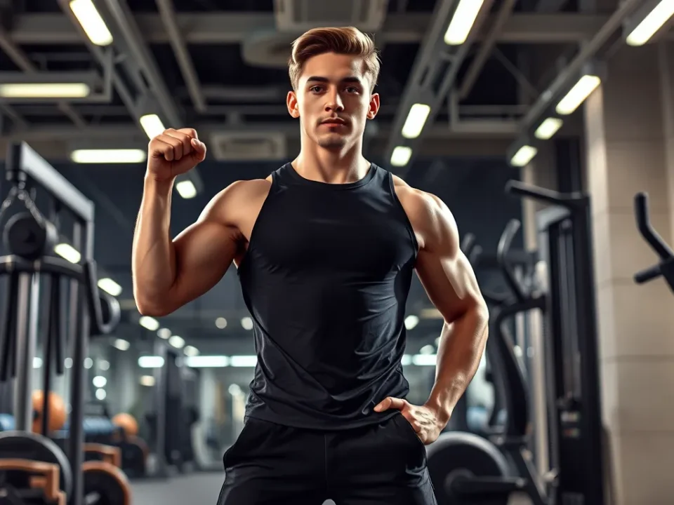 Xemesis trong phòng gym hiện đại với thiết bị streaming, thể hiện cuộc sống xa hoa và sự nghiệp streamer, phòng gym