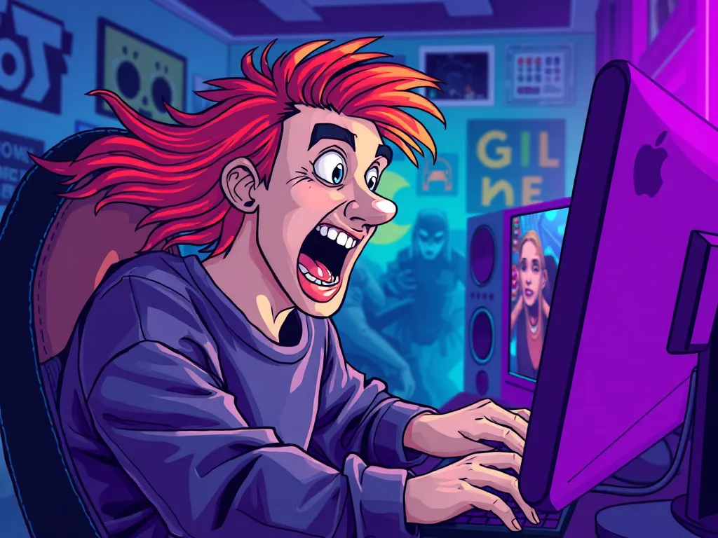 YouTuber gaming nổi tiếng Markiplier đang chơi game kinh dị với phản ứng tự nhiên trên màn hình máy tính